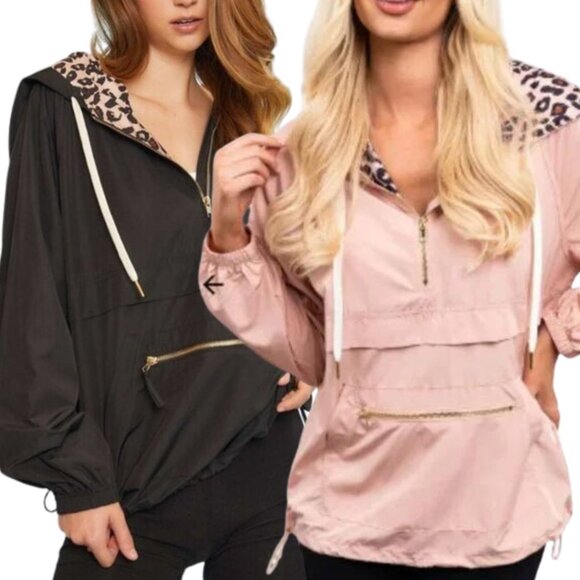 Black Windbreaker Rain jacket Leopard Print Hoodie - Picture 10 of 11